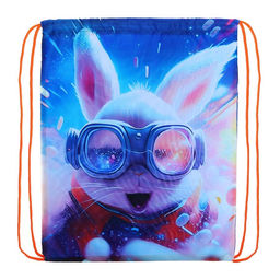 Мешок для обуви 420 х 340 мм, Calligrata МСО-5С, (мягкий полиэстер, плотность 210D), Пушистый дружок заяц  фото 2