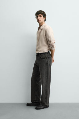 Рубашка Zara CAMISA REGULAR FIT из льна светло-бежевая