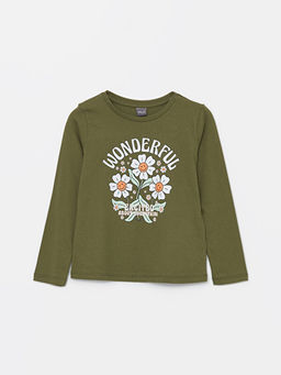 Bisiklet Yaka Bask?l? Uzun Kollu K?z ?ocuk Ti??rt