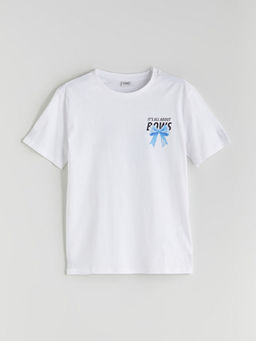 Bisiklet Yaka Fiyonk Bask?l? K?z ?ocuk Ti??rt