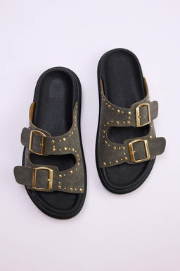 Trendyol Shoes Siyah Rivetli Cift Tokal? Duz Kad?n Terlik TAKSS25TE00004 - Trendyolmilla фото 18