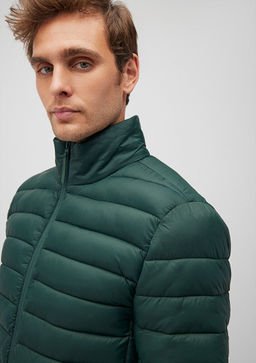 Dik Yaka Yesil Sisme Mont - Mavi фото 6