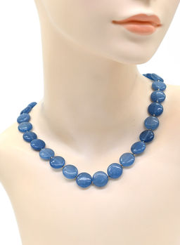 Бусы из кварца тонированного круг 15мм цв.синий, 48см