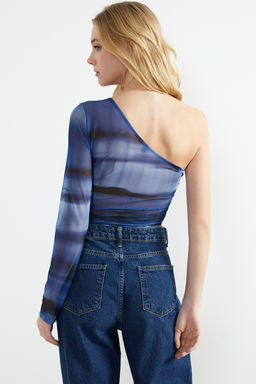 Lacivert Desenli Tek Omuzlu Fitted/Vucuda Oturan C?tc?tl? Orme Body TWOSS24BD00010 - Trendyolmilla фото 5