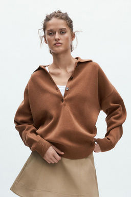 OVERSIZED PLAIN KNIT POLO SHIRT