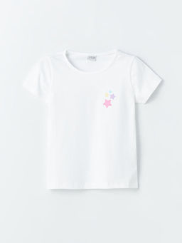 Bisiklet Yaka Bask?l? K?sa Kollu K?z ?ocuk Ti??rt ve Tayt - Waikiki фото 2