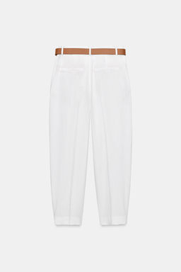 PANTAL?N CINTUR?N CON LINO / Blanco - Zara фото 3