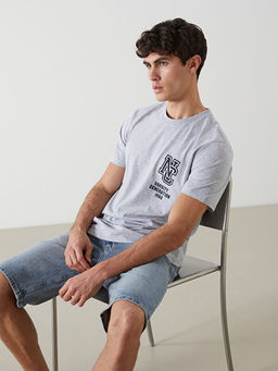 Bisiklet Yaka K?sa Kollu Bask?l? Penye Erkek Ti??rt