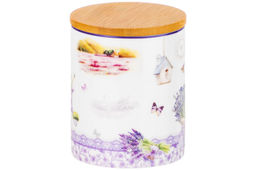 Банка д/хранения 650 мл 10*10*12,5 см "Лаванда" с деревянной крышкой с силик.уплотн. NEW BONE CHINA