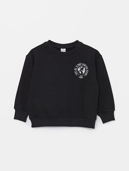 Bisiklet Yaka Bask?l? Uzun Kollu K?z ?ocuk Sweatshirt