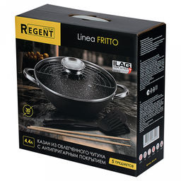 Казан чугунный "Linea FRITTO" 4,4л, д30см, h32см, антипригарное покрытие, крышка из закаленного стекла с пароотводом и арома-дозатором, "Regent" (Китай) Подходит для всех видов плит, включая индукционную.