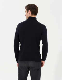 Lacivert Slim Fit Bal_k__ Yaka Triko Kazak