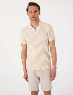 Bej Slim Fit _rme Dokulu Polo Yaka Ti__rt