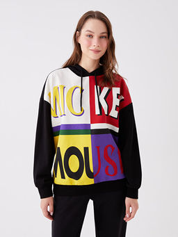 Mickey Mouse Bask?l? Uzun Kollu Oversize Kad?n Hoodie