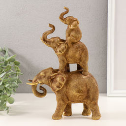 Фигурка 3D полистоун «Пирамида из слонов», т. золото, 20×7×30 см