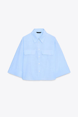 CAMISA CORTA TAPETAS RAYAS / Blanco / Celeste - Zara фото 7