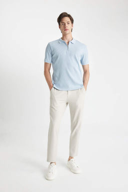 Slim Fit Dar Kesim Fermuarl? K?sa Kollu Polo Tisort - Defacto фото 4