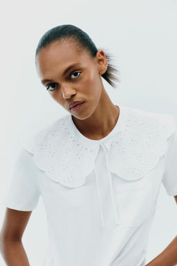 EMBROIDERED PETER PAN COLLAR T-SHIRT - Zara фото 2