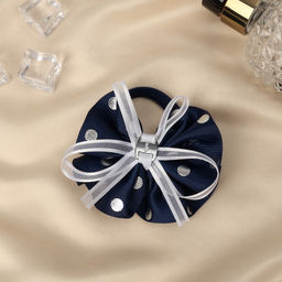 Цена за 6 шт. Бант для волос на резинке «Школьница», горошек и прозрачная лента, d=7 см, бело-синий