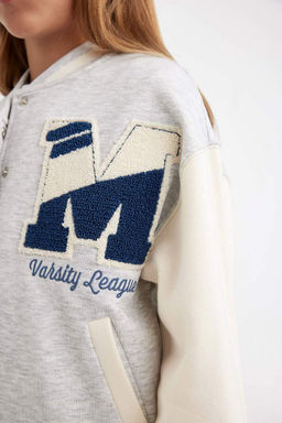 Кардиган-бомбер с принтом и воротником-стойкой для девочек, с мягким мехом внутри - Defacto фото 5