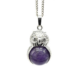 Кулон женский Сова с аметистом в металле 18*26мм