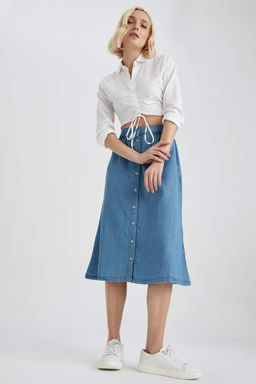 Джинсовая длинная юбка-трапеция - Defacto фото 6