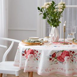 Скатерть круглая Этель Розы d=220 см, 100 % хлопок