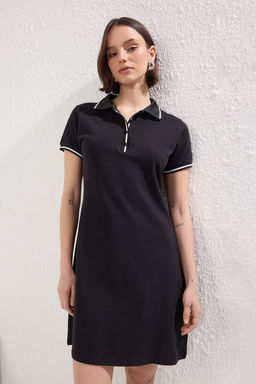 TRENDYOLMILLA Bordo Renk Bloklu Polo Yaka Skater/Belden Ac?lan Mini Orme Elbise TWOSS25EL00376 фото 6