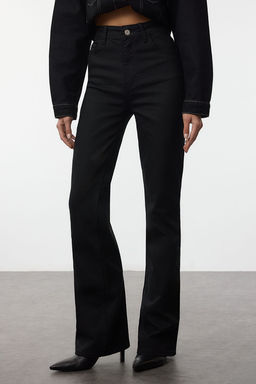 Siyah Yuksek Bel Esnek Skinny Comfort/Esnek Flare Jeans TWOAW25JE00372 - Trendyolmilla фото 4