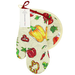 Кухонный комплект Перцы: прихватка-варежка 15х30см + прихватка 20х25см форма Капелька, рогожка 171г/м2, хлопок 100%, наполнитель - ватин 280г/м2, на пластмассовом подвесе, Домашняя мода (Россия)  фото 4