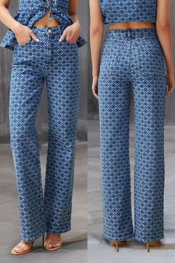Siyah Desenli Yuksek Bel Wide Leg Jeans TWOSS24JE00278 - Trendyolmilla фото 14