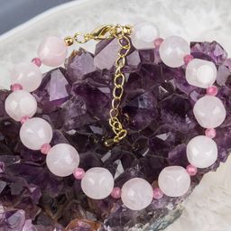 Браслет из мадагаскарсого Розового кварца и Турмалина 19 см +