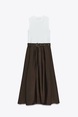 BELTED CONTRAST MIDI DRESS - Zara фото 5