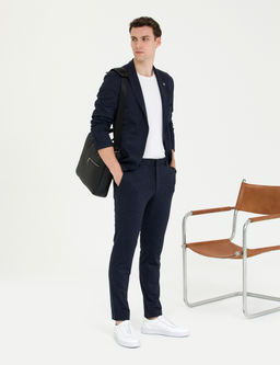 Lacivert Ex. Slim Fit Y_n Kar___ml_ Tak_m Elbise