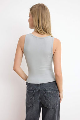 Siyah-Ekru Fitted/Vucuda Oturan Havuz Yaka Kolsuz Fitilli Esnek Orme Atlet TWOSS26AL00020 - Trendyolmilla фото 11