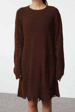 TRENDYOLMILLA Haki Mini Triko Genis Kal?p Ak?tma Detayl? Duz Elbise TWOAW24EL00113 фото 39