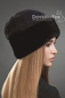 Шапка Камелия норка трикотаж блэк