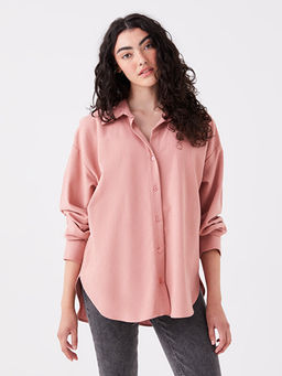 D?z Uzun Kollu Oversize Keten Kar???ml? Kad?n G?mlek