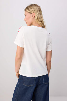 Ekru Regular/Normal Kal_p Biye Detayl_ K_sa Kol %100 Pamuk _rme T-shirt TWOSS26TS00322 - Trendyolmilla фото 5