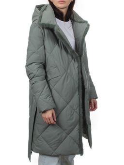 309 GRAY/GREEN Пальто зимнее стеганое женское (200 гр. холлофайбер, натуральная норка) - Fashion фото 6