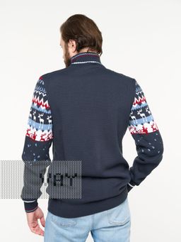 Джемпер мужской 5232-12339. 8200048/30869/0703/501 т.джинс/зимнее утро/красный/белый