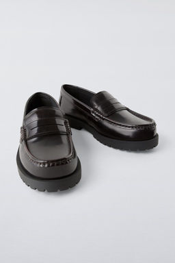 LEATHER LOAFERS WITH TRACK SOLE - Zara фото 4
