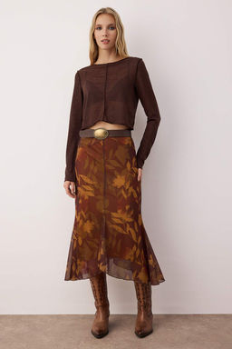 Cok Renkli Bask?l? Bodycon Tul Esnek Orme Etek TWOAW26ET00088