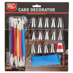 Кондитерский набор 25 предметов Скульптор: мешок для крема п/эт, насадка из нержавеющей стали - 14 штук, узкие, д1,7см, h3,5см; фиксатор винтовой для насадок пластик; инструмент для моделирования - 9шт, двухсторонние наконечники, пластик; на блисте