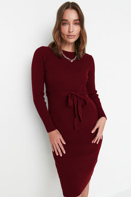 Bordo Midi Triko Kemer Detayl? Elbise TWOAW22EL0009