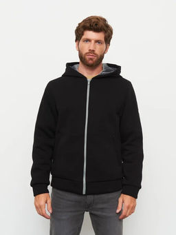 Акция -10%!!! М-34 Куртка-толстовка мужская на меховой подкладке (черный)