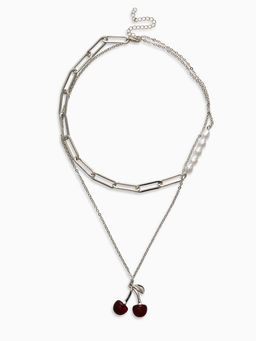 Кулон-цепь 2 яруса "Вишня", цвет бордовый в серебре 40+50+удл