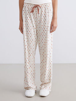 B?y?k Beden Beli Lastikli Kalp Bask?l? Kad?n Pijama Alt?