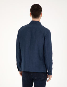 Lacivert Regular Fit Keten Kar___ml_ D__meli Ceket