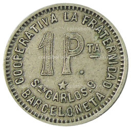 Монета 1 песета 1915 года Испания Барселона